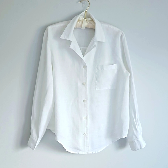 White Linen Button Down Blouse / Shirt